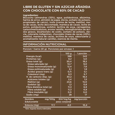 Barra almendra trufa menta chocolate bitter 61 grs